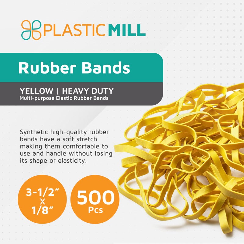PlasticMill Yellow Rubber Bands Size 33 (3 1/2" x 1/8") - #33 Colored Rubber Bands Office Supplies - Strong, Elastic Bands for Crafts, Balloon Garland, Cash, File Folders (500-Pack) - Image 2